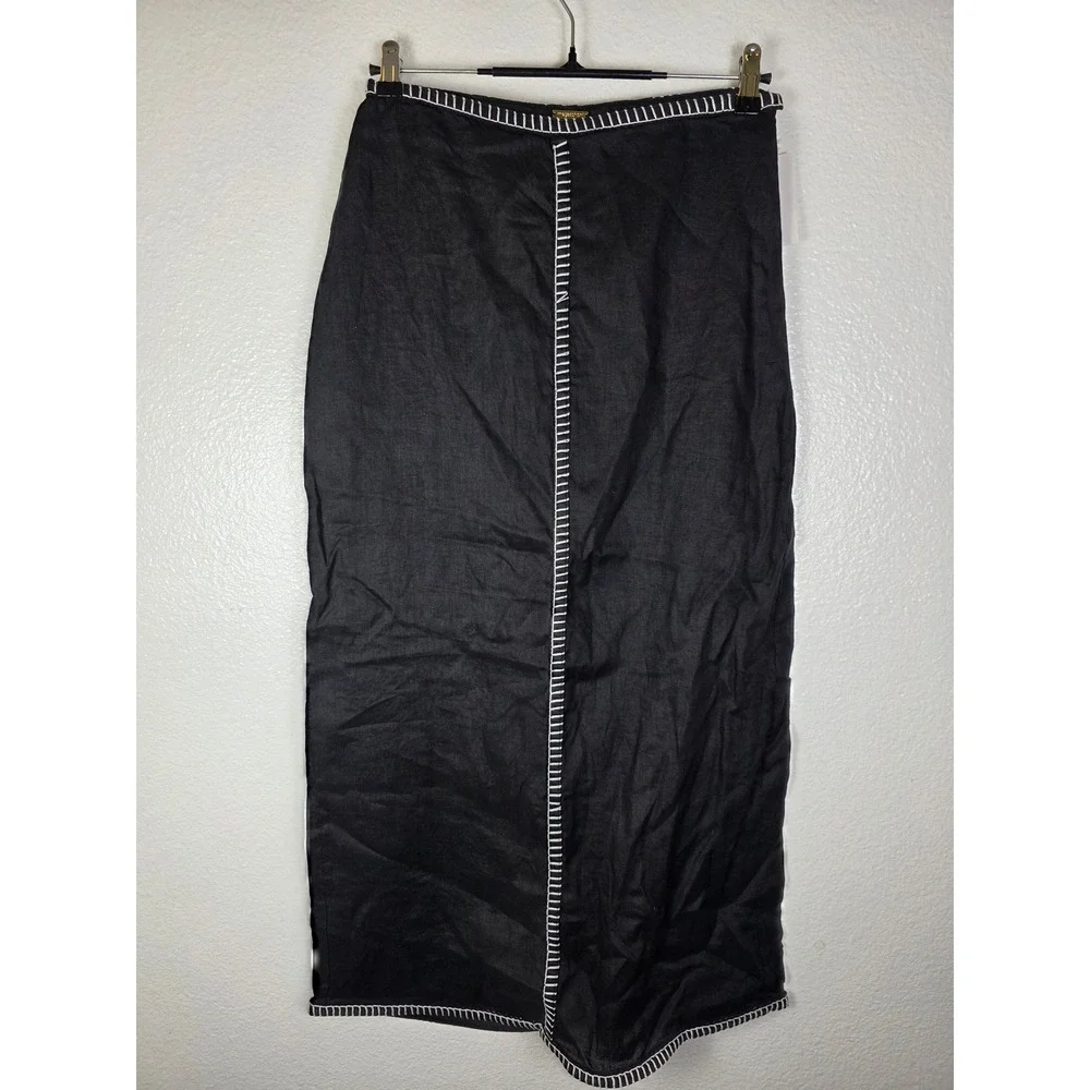 Magaschoni Womens Black 100% Linen Whipstitch Maxi Skirt Size 8